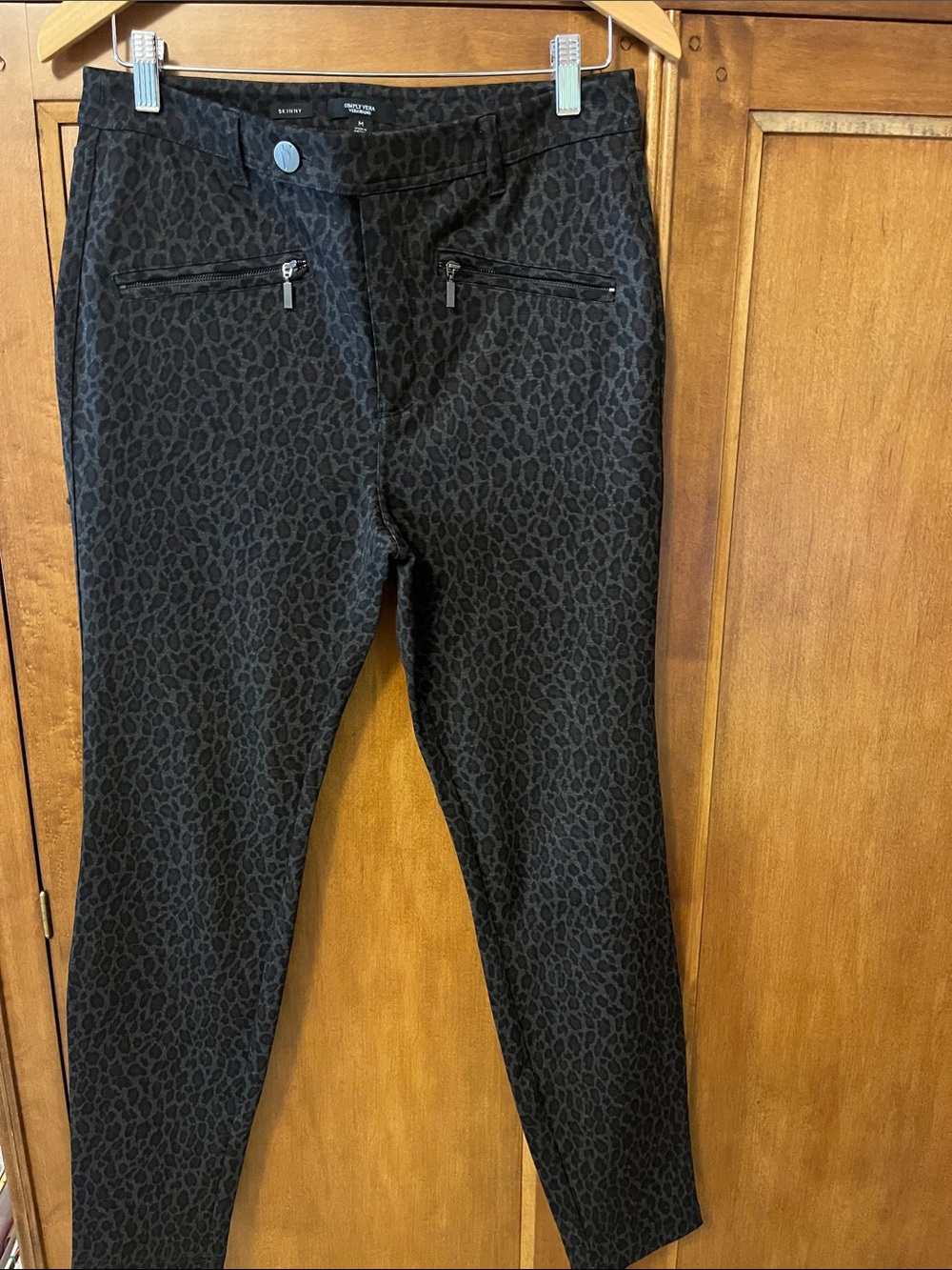 Simply Vera Vera Wang Black Leopard-Print Slim Chinos
